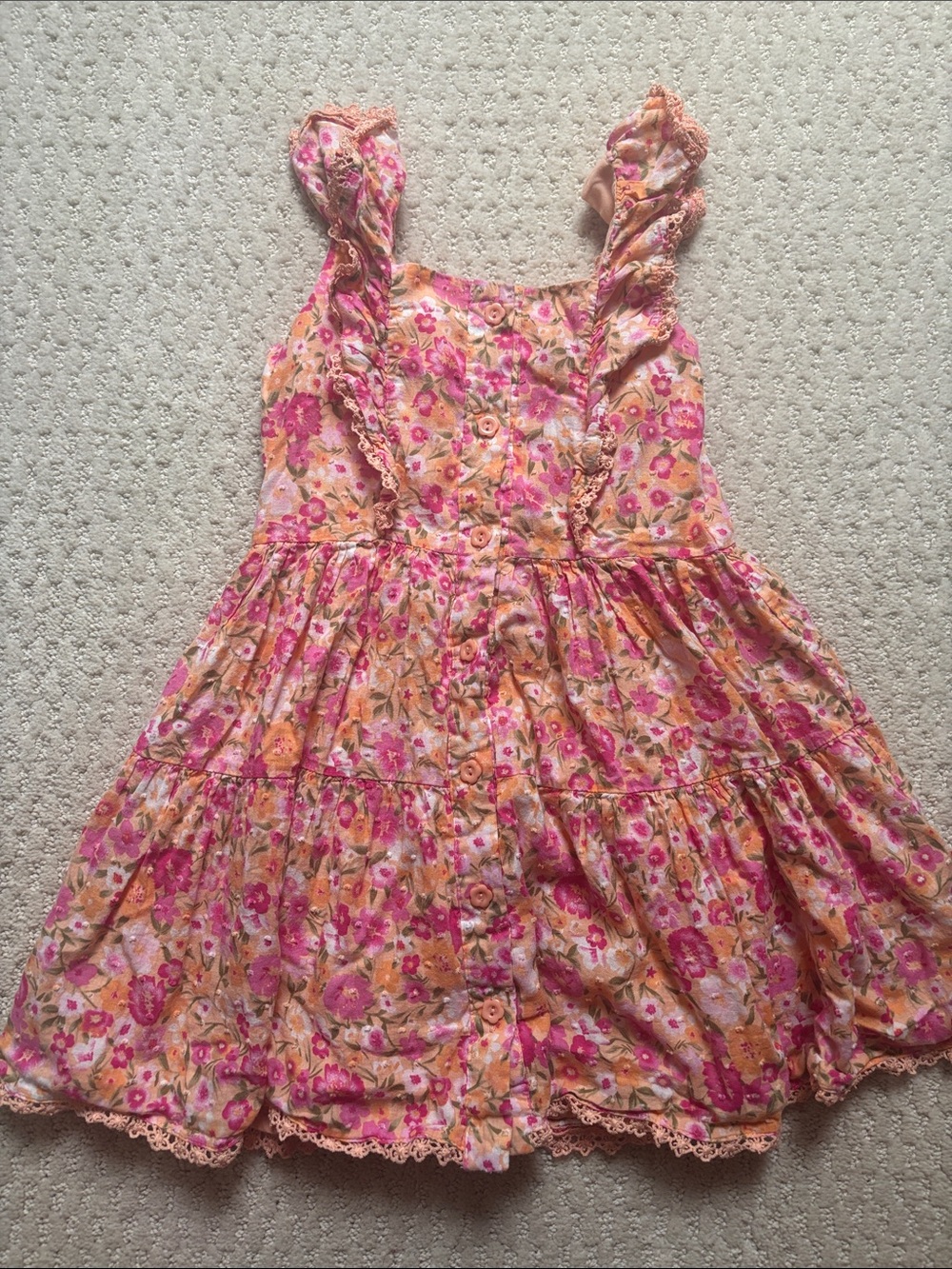 btween Pink & Orange Floral Ruffle Sundress